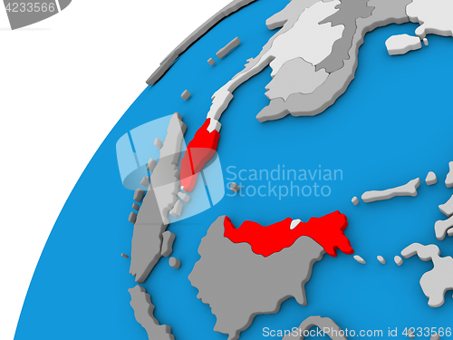 Image of Malaysia on globe in red