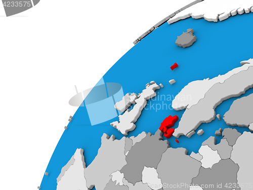 Image of Denmark on globe in red