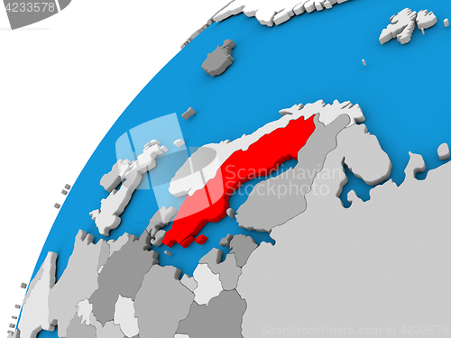 Image of Sweden on globe in red