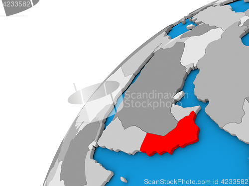 Image of Oman on globe in red