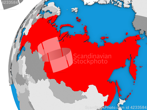 Image of Russia on globe in red