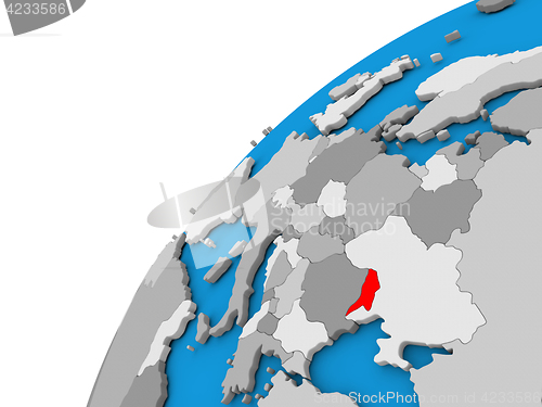 Image of Moldova on globe in red