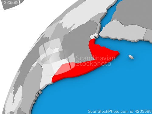 Image of Somalia on globe in red