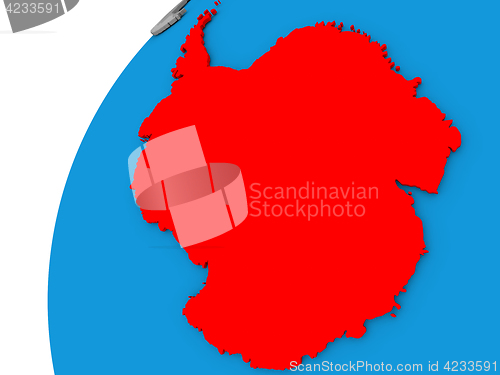 Image of Antarctica on globe in red