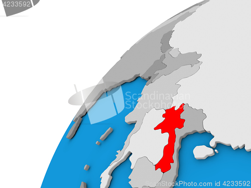 Image of Laos on globe in red