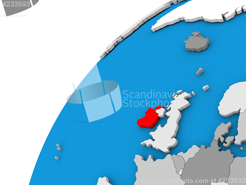 Image of Ireland on globe in red