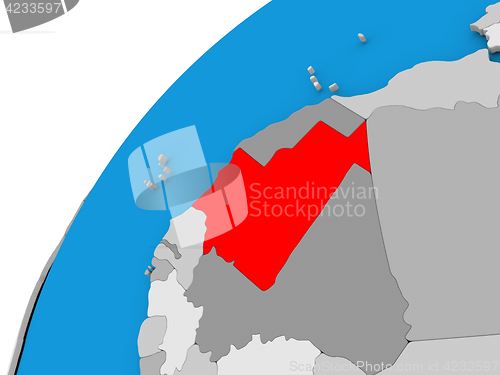 Image of Mauritania on globe in red