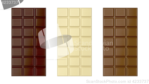 Image of White, brown and dark chocolate bars