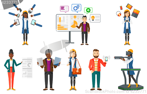 Image of Vector set of people using modern technologies.