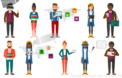 Image of Vector set of people using modern technologies.