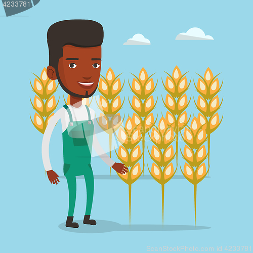Image of Farmer in wheat field vector illustration.