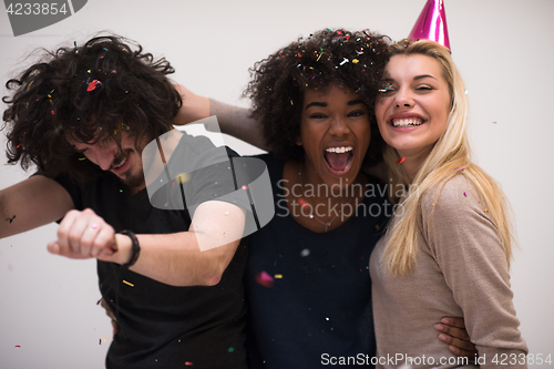 Image of confetti party multiethnic group of people