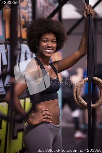 Image of portrait of black women after workout dipping exercise