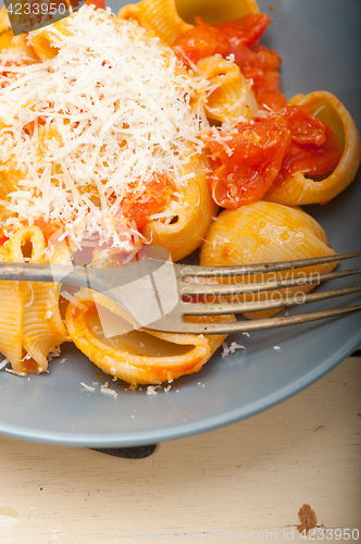 Image of Italian snail lumaconi pasta with tomatoes