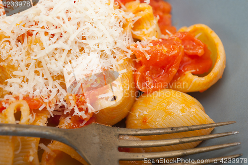 Image of Italian snail lumaconi pasta with tomatoes