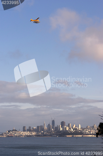 Image of Float Plane Flies San Francisco California Downtown City Skyline