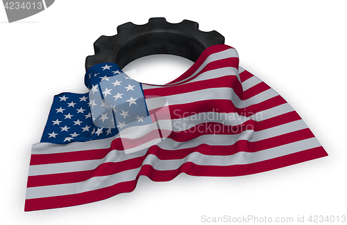 Image of gear wheel and flag of the usa - 3d rendering