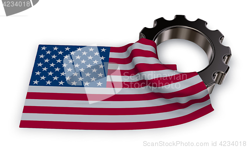 Image of gear wheel and flag of the usa - 3d rendering