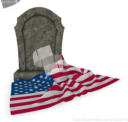 Image of gravestone and flag of the usa - 3d rendering