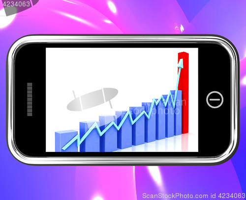 Image of Arrow Rising On Smartphone Shows Progress Chart