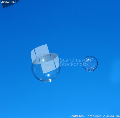 Image of Soap bubble flying against the blue sky