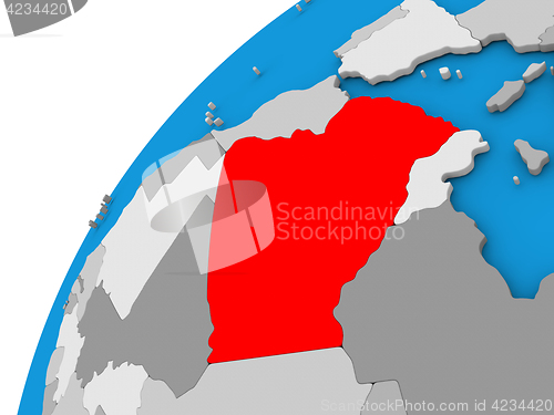 Image of Algeria on globe in red