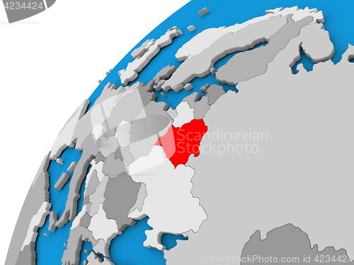 Image of Belarus on globe in red