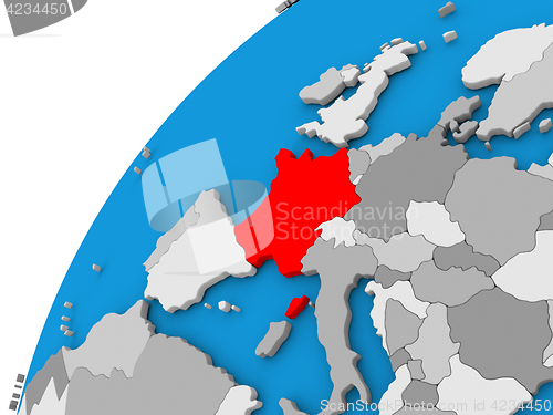 Image of France on globe in red