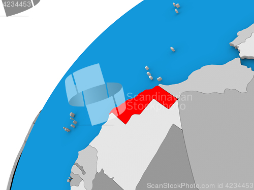 Image of Western Sahara on globe in red