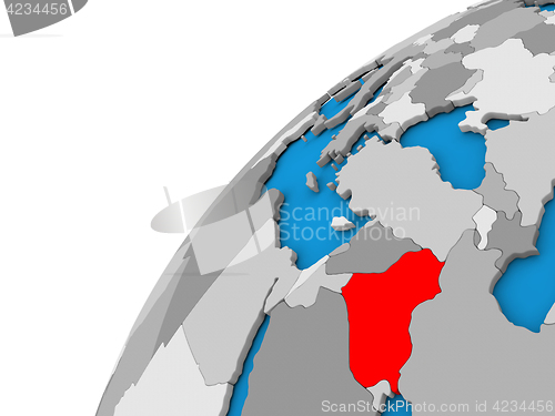 Image of Iraq on globe in red