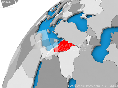 Image of Syria on globe in red