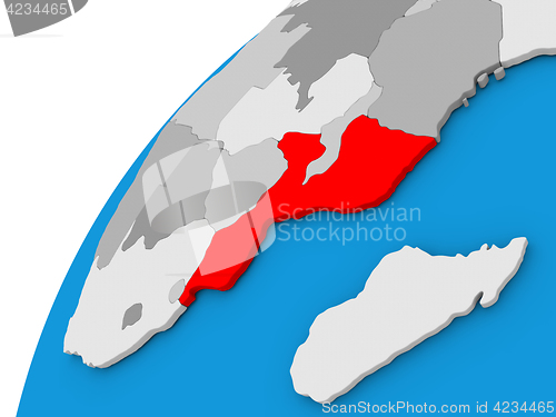 Image of Mozambique on globe in red