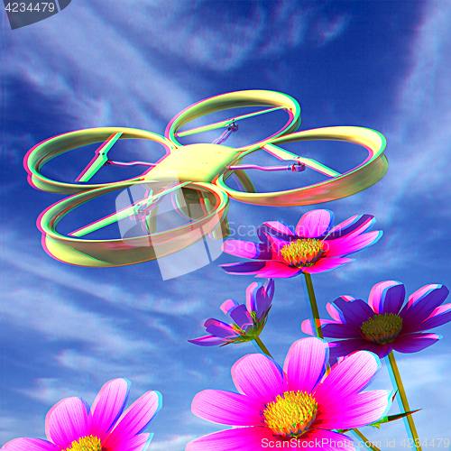 Image of Drone, quadrocopter, with photo camera against the sky and Beaut