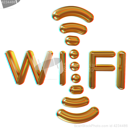 Image of Gold wifi icon for new year holidays. 3d illustration. Anaglyph.