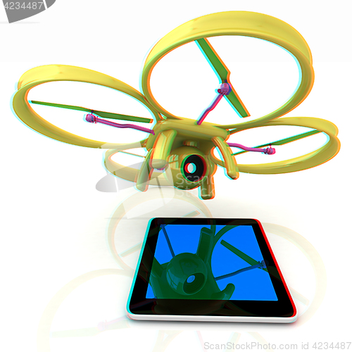 Image of Drone with tablet pc. Anaglyph. View with red/cyan glasses to se