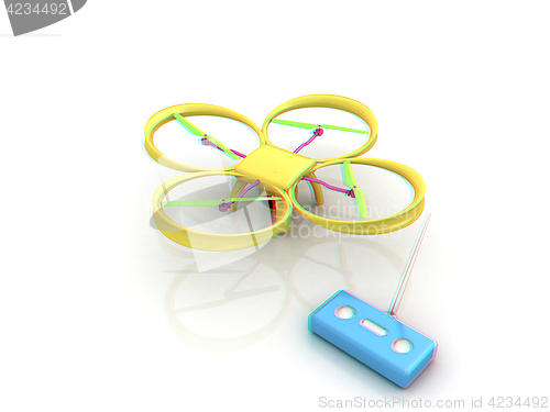 Image of Drone with remote controller. Anaglyph. View with red/cyan glass