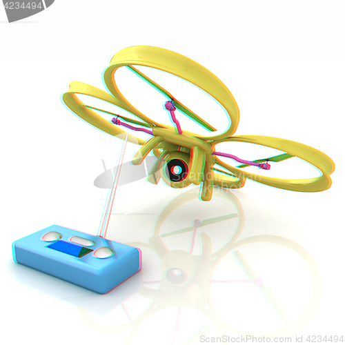 Image of Drone with remote controller. Anaglyph. View with red/cyan glass