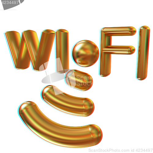 Image of Gold wifi iconl. 3d illustration. Anaglyph. View with red/cyan g