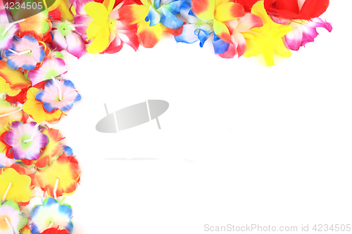 Image of color plastic hawaii flowers background