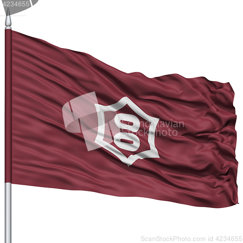 Image of Utsunomiya Capital City Flag on Flagpole, Flying in the Wind, Isolated on White Background