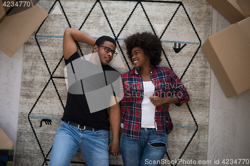 Image of Top view of attractive young African American couple