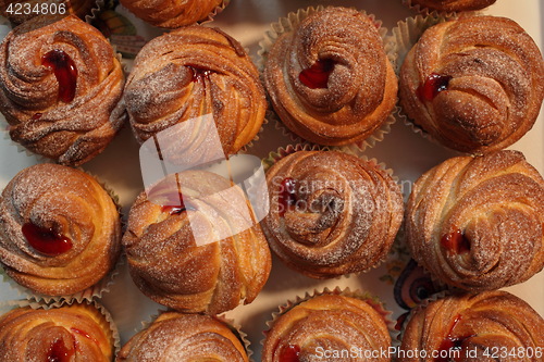 Image of  fresh bakery american cruffins with jam 