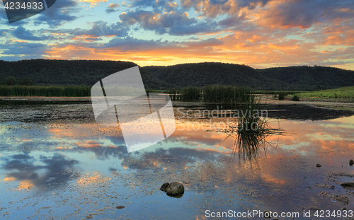 Image of Sunset over the nature lake Boorooberongal