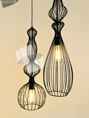 Image of Pendant lamps made of black metal wire