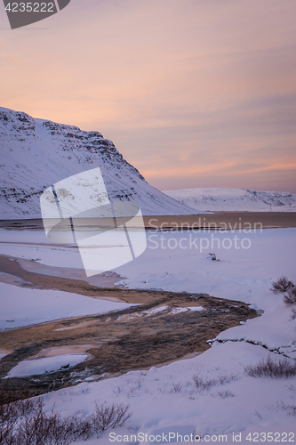 Image of Winter landscape near Glymur waterfall, Iceland