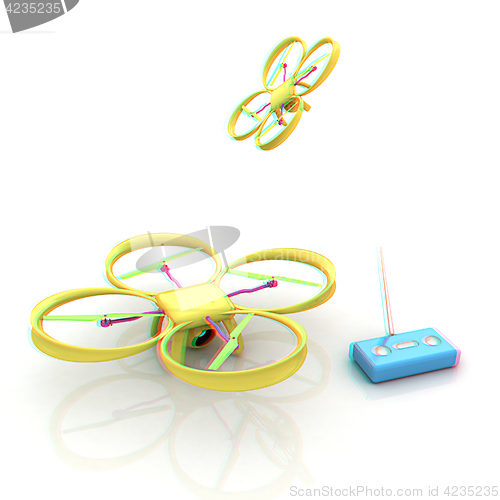 Image of Drone with remote controller. Anaglyph. View with red/cyan glass