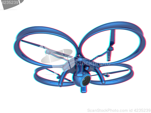 Image of Drone, quadrocopter, with photo camera flying. 3d render. Anagly