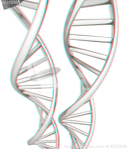 Image of DNA structure model. 3d illustration. Anaglyph. View with red/cy