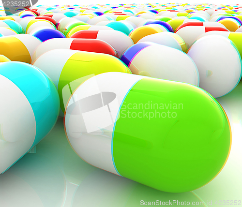 Image of Tablets background. 3D illustration. Anaglyph. View with red/cya