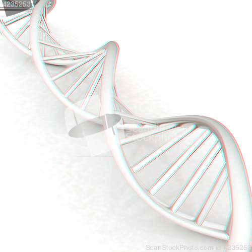 Image of DNA structure model. 3d illustration. Anaglyph. View with red/cy